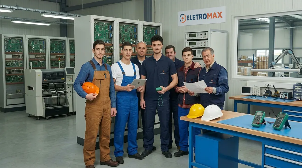 Equipa de eletricistas experientes da Eletromax em pleno trabalho de instalação elétrica